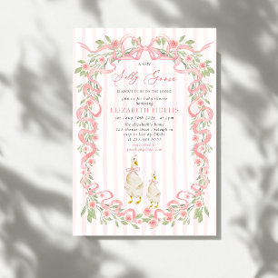Invitation Folle oie Rose à ruban rose floral Fête de bébé