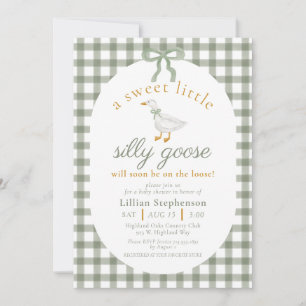 Invitation Folle Oie Vert Gingham Arc Neutre Baby Shower