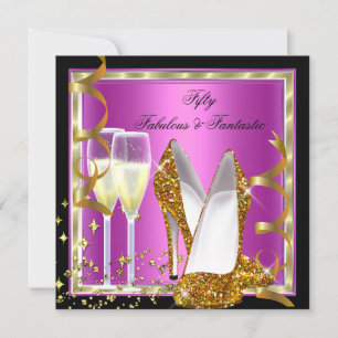 Invitation Folle soirée 50 Fantastique Rose Noir Blanc Or