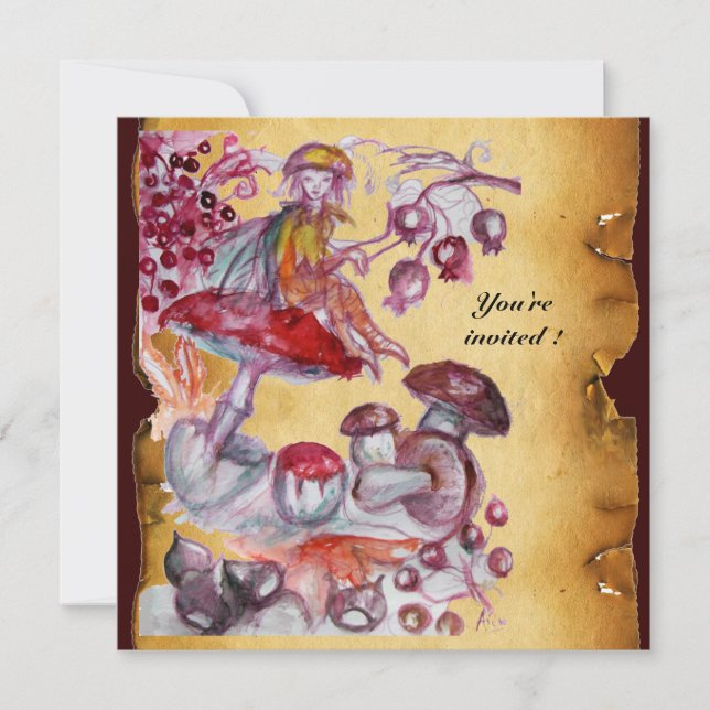 Invitation FOLLET MAGIQUE DE CHAMPIGNONS parchemin (Devant)