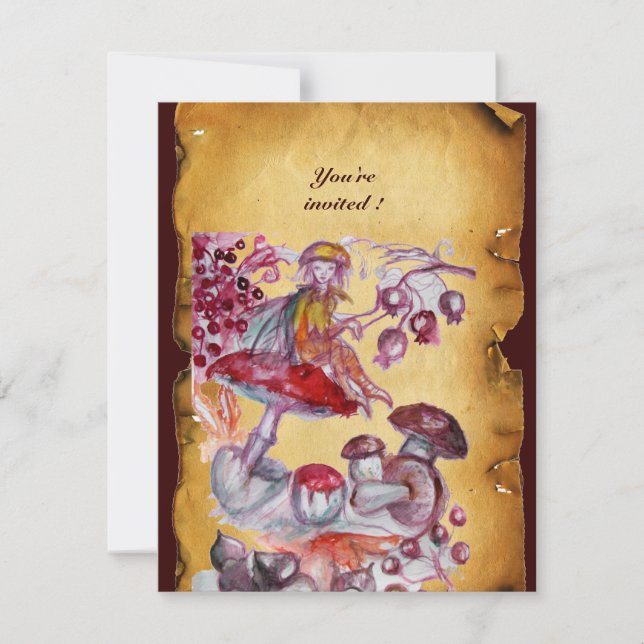 Invitation FOLLET MAGIQUE DE CHAMPIGNONS parchemin (Devant)