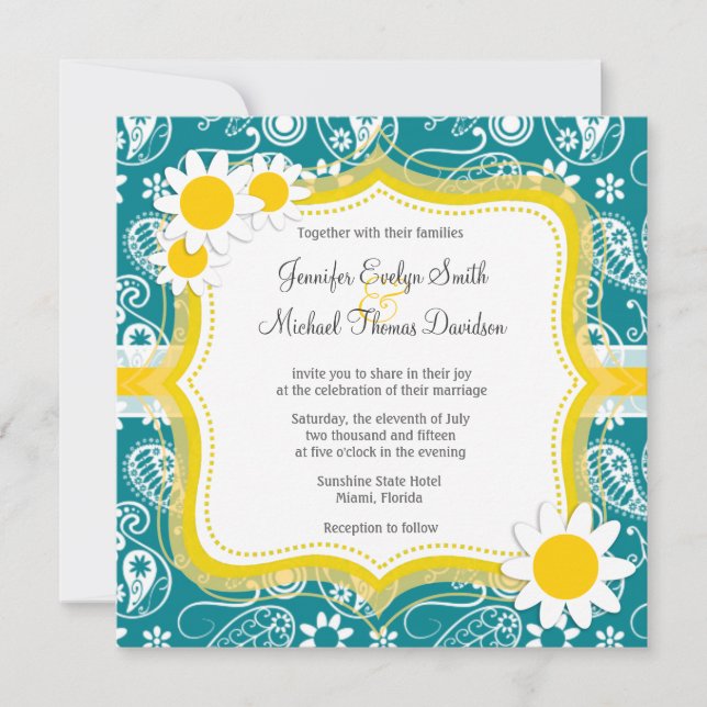 Invitation Foncé Turquoise Paisley ; Faisée (Devant)
