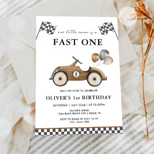 Invitation Fonceur Brun Voiture de Course Garçons 1er Anniver
