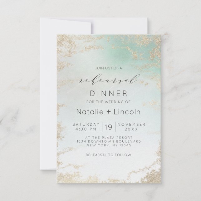 Invitation Fond Abstrait Aqua Ombre avec Parties scintillant  (Devant)