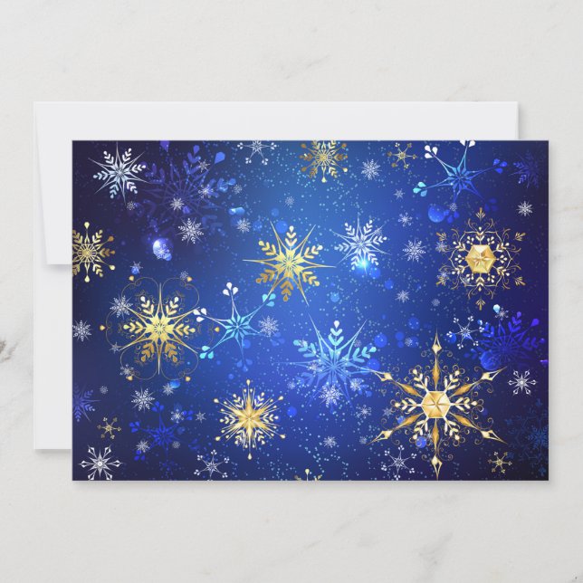 Invitation Fond bleu de Noël avec flocons d'or (Devant)