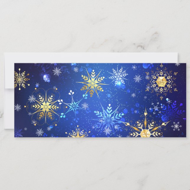 Invitation Fond bleu de Noël avec flocons d'or (Devant)