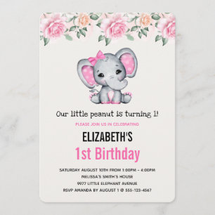Invitation Fond de bordure d'anniversaire éléphant bébé rose 