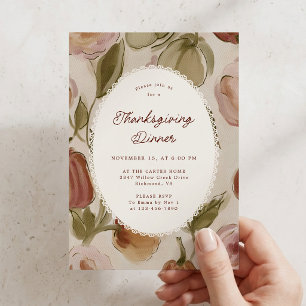 Invitation Fond de Fleurs Fantaisistes pour Dîner de Thanksgi