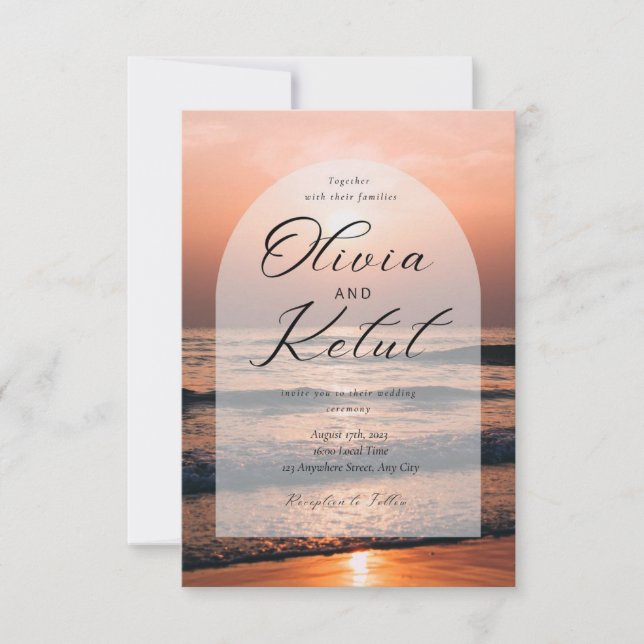 Invitation Fond de la plage de mer avec coucher de soleil (Devant)