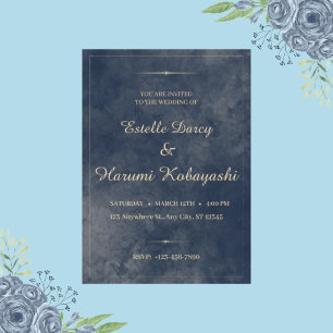 Invitation Fond élégant bleu marine et or, aquarelle