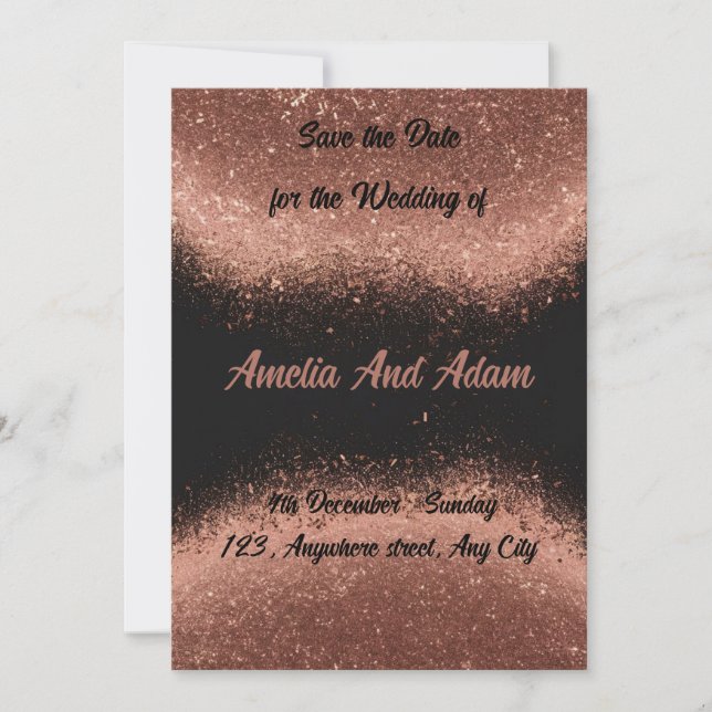 Invitation Fond noir personnalisable rose gold (Devant)