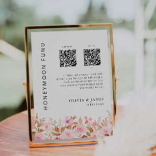 Invitation Fonds Lune de Miel QR Code Rose, Mariage