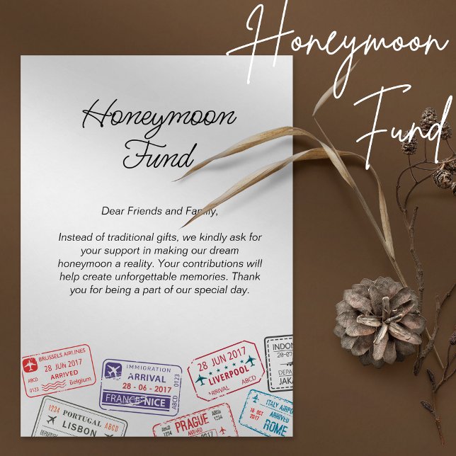 Invitation Fonds pour lune de miel Registre des Mariages Dema (Honeymoon Fund Wedding Registry Travel Request Invitation)