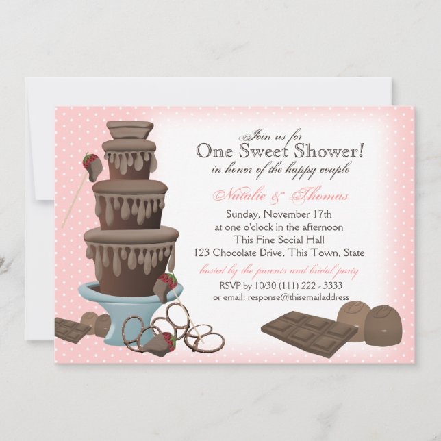 Invitation Fontaine de chocolat Fête des mariées rose (Devant)