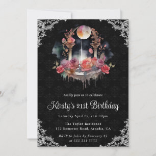 Invitation Fontaine florale nocturne aquarelle 21e anniversai