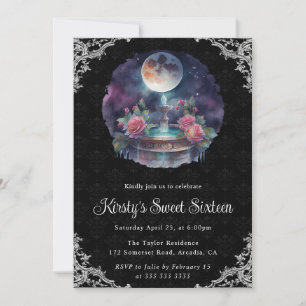 Invitation Fontaine florale nocturne aquarelle pour un Sweet 