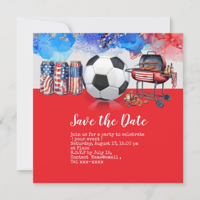 Invitation Football 4 juillet Jour de l'Indépendance Amérique (Devant)