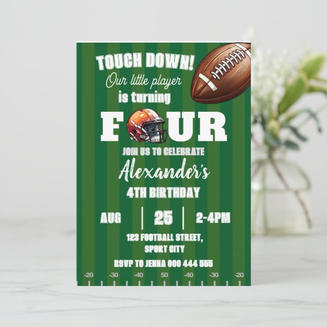 Invitation Football 4e anniversaire Sports américains Touch D (Debout devant)