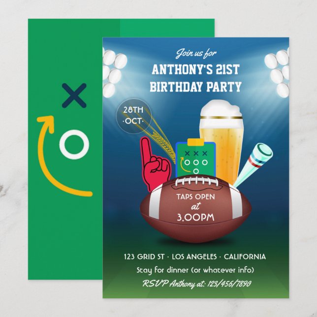 Invitation Football adulte fête d'anniversaire (Devant / Derrière)