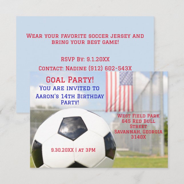 Invitation Football américain moderne drapeau anniversaire (Devant / Derrière)