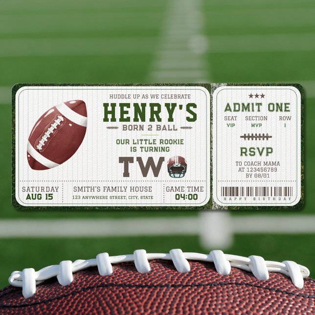 Invitation Football Américain Né 2 Ball 2ème Sport Anniversai (Born 2 Ball 2nd Birthday 
Invitation Football Sports Themed Ticket Unique)