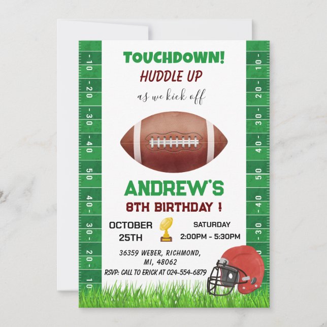 Invitation Football américain personnel Anniversaire avec pho (Devant)