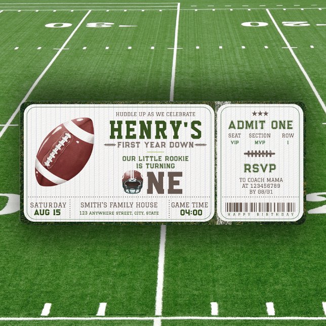 Invitation Football américain première année bas 1er annivers (First year down - football birthday)