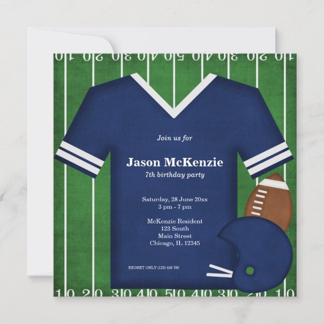 Invitation Football Anniversaire (Bleu) (Devant)