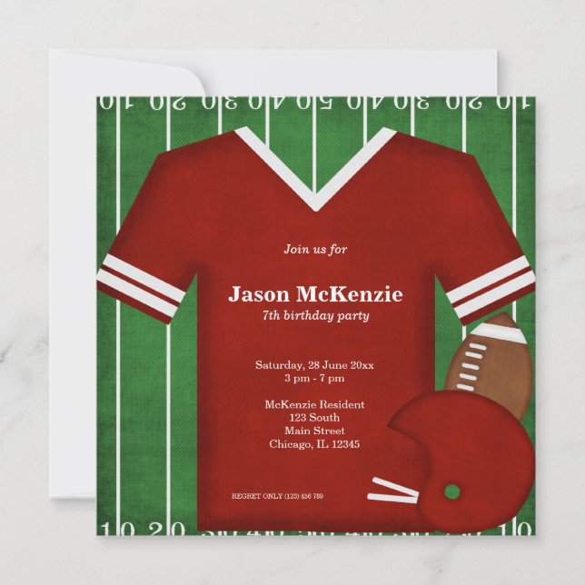 Invitation Football Anniversaire (Rouge) (Devant)