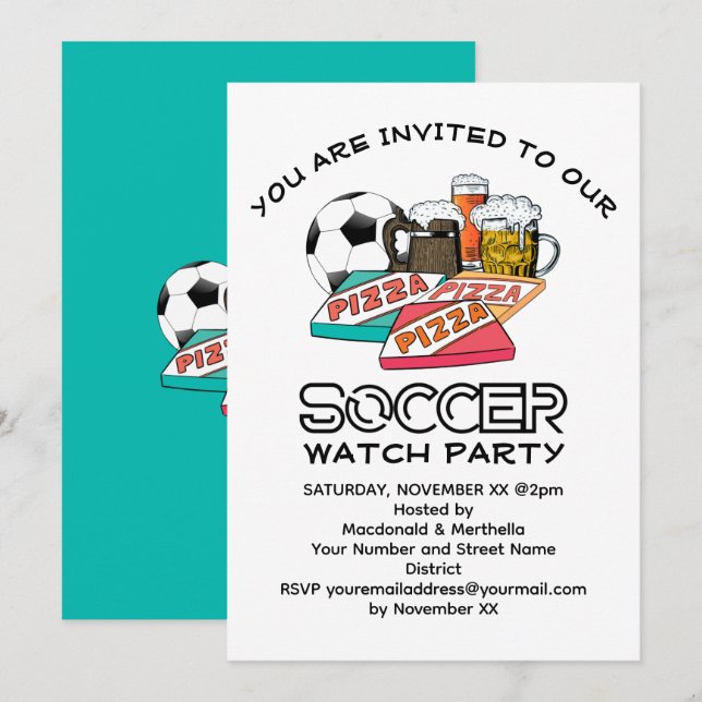 Invitation Football Beer Pizza SOCCER WATPARTIE (Devant / Derrière)