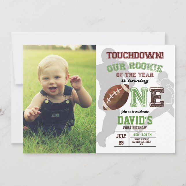 Invitation Football Boy Premier Anniversaire Photo Rookie Of  (Devant)