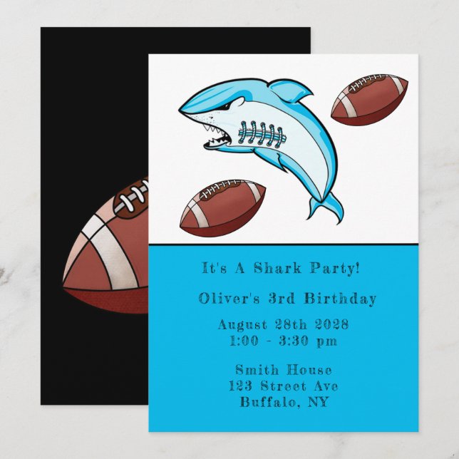 Invitation Football de requin Sport Boy Anniversaire Fête Inv (Devant / Derrière)