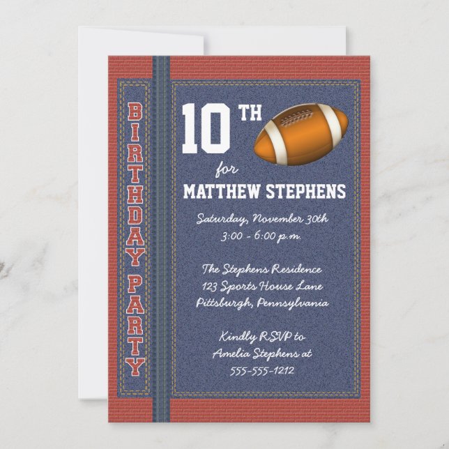 Invitation Football Denim Bricks Sport rustique Anniversaire (Devant)