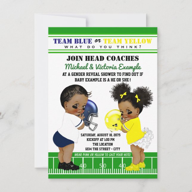 Invitation Football ethnique Baby shower de révélation de gen (Devant)