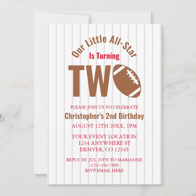 Invitation Football étoilé 2e anniversaire (Devant)