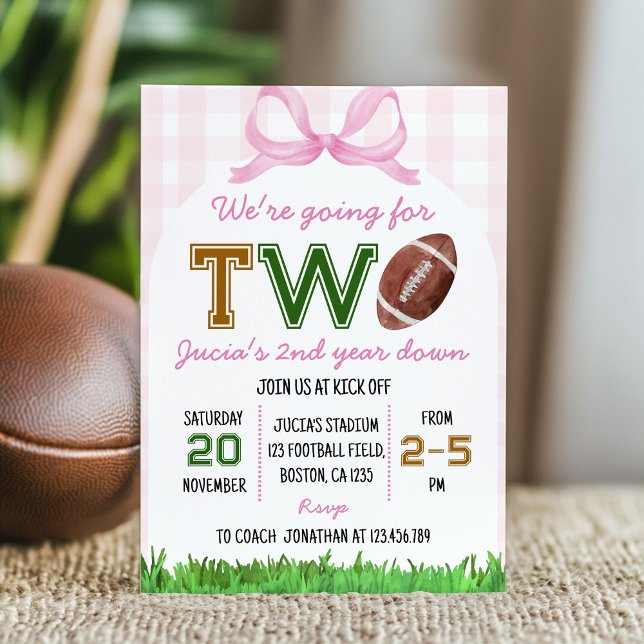 Invitation Football féminin 2e anniversaire Pink Bow (Créateur téléchargé)