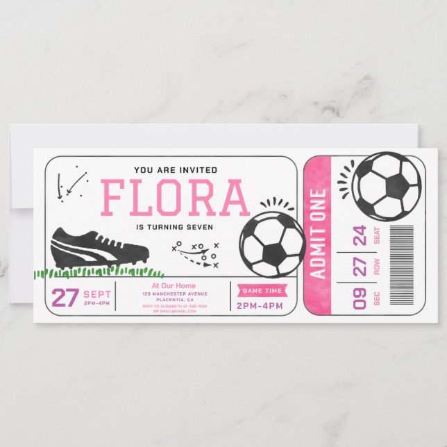 Invitation Football Fille Anniversaire Billetterie Sport Digi (Devant)