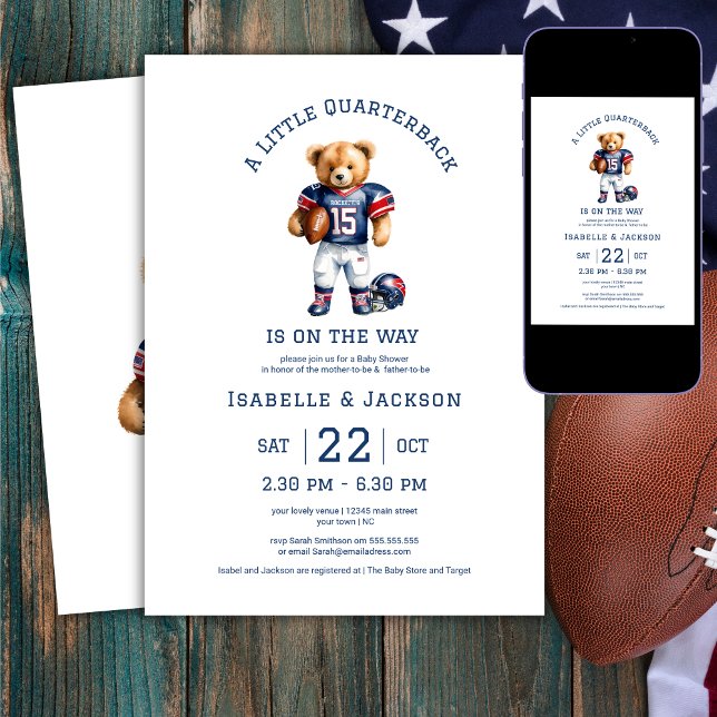 Invitation Football Little Quarterback Teddy Baby shower (Créateur téléchargé)