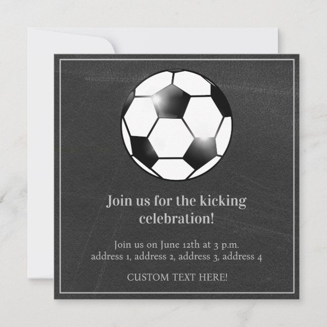 Invitation Football noir et blanc Thème de la fête d'annivers (Devant)
