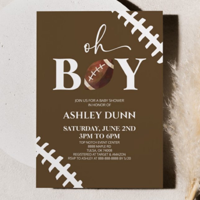 Invitation Football Oh Garçon Baby shower blanc Brown (Créateur téléchargé)
