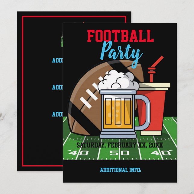 Invitation Football Party Black (Devant / Derrière)