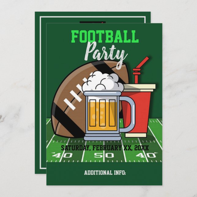 Invitation Football Party Green (Devant / Derrière)