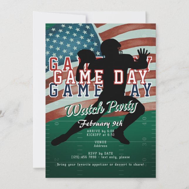 Invitation Football Patriotique Jeu Jour Sports Watch Party (Devant)