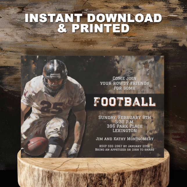 Invitation Football Player Game Day Party (Tough football player Super Bowl party invitations INSTANT DOWNLOAD and/or PRINTED)