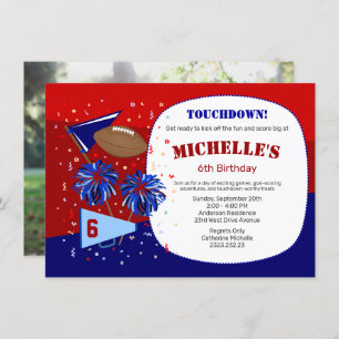Invitation Football Rouge, Blanc et Bleu Anniversaire