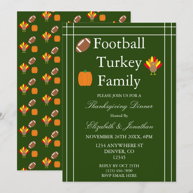 Invitation Football, Turquie, Thanksgiving en famille (Devant / Derrière)
