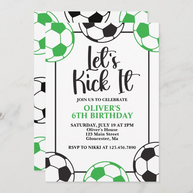 Invitation Football Vert et Noir Anniversaire (Devant / Derrière)