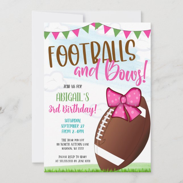 Invitation Footballs and Bows Party Invite (Devant)