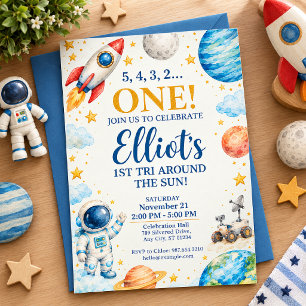 Invitation for a first birthday with a space theme