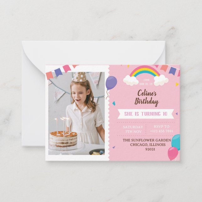 Invitation For A Pink-Themed Birthday Party  (Front)